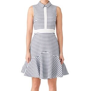 Shoshanna Navy & White Sleeveless Collared Fit-and-Flare Dress